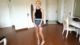 Tiny amateur Thai teen in a bunny uniform gives head & ravaged from behind