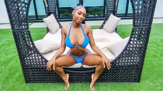 Pool fun with big ebony boobies outdoors