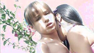 Bombshell petite teen goes lesbo