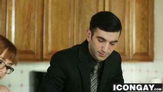 Billy  pulls his boss pants down & sucks on his big cock