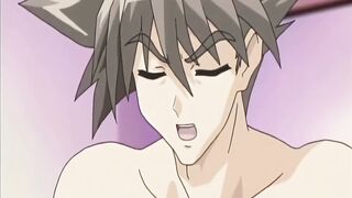 Wide eyed anime teen sucking meat