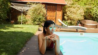 Perfect Latin beauty by the pool & inside