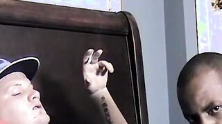 Ebony guy sucks a big white meat till it cums