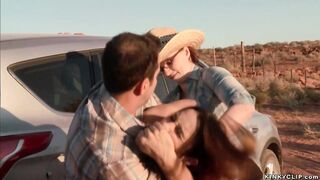 Couple anal sex bound bitch in desert