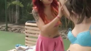 Redhead dyke Kimberly Chi muff licked with naughty stepmommy